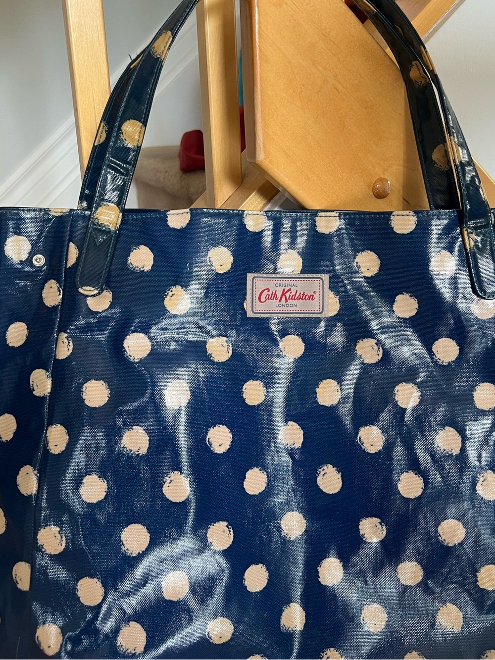 Cath Kidston Navy Tote with Cream Polka Dots